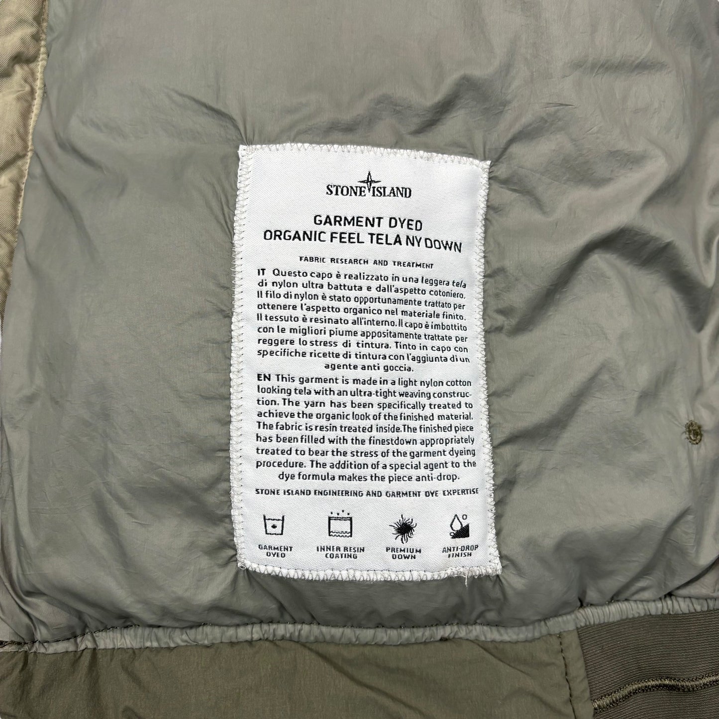 Stone Island Brown Garment Dyed Organic Feel Tela NY Down Jacket