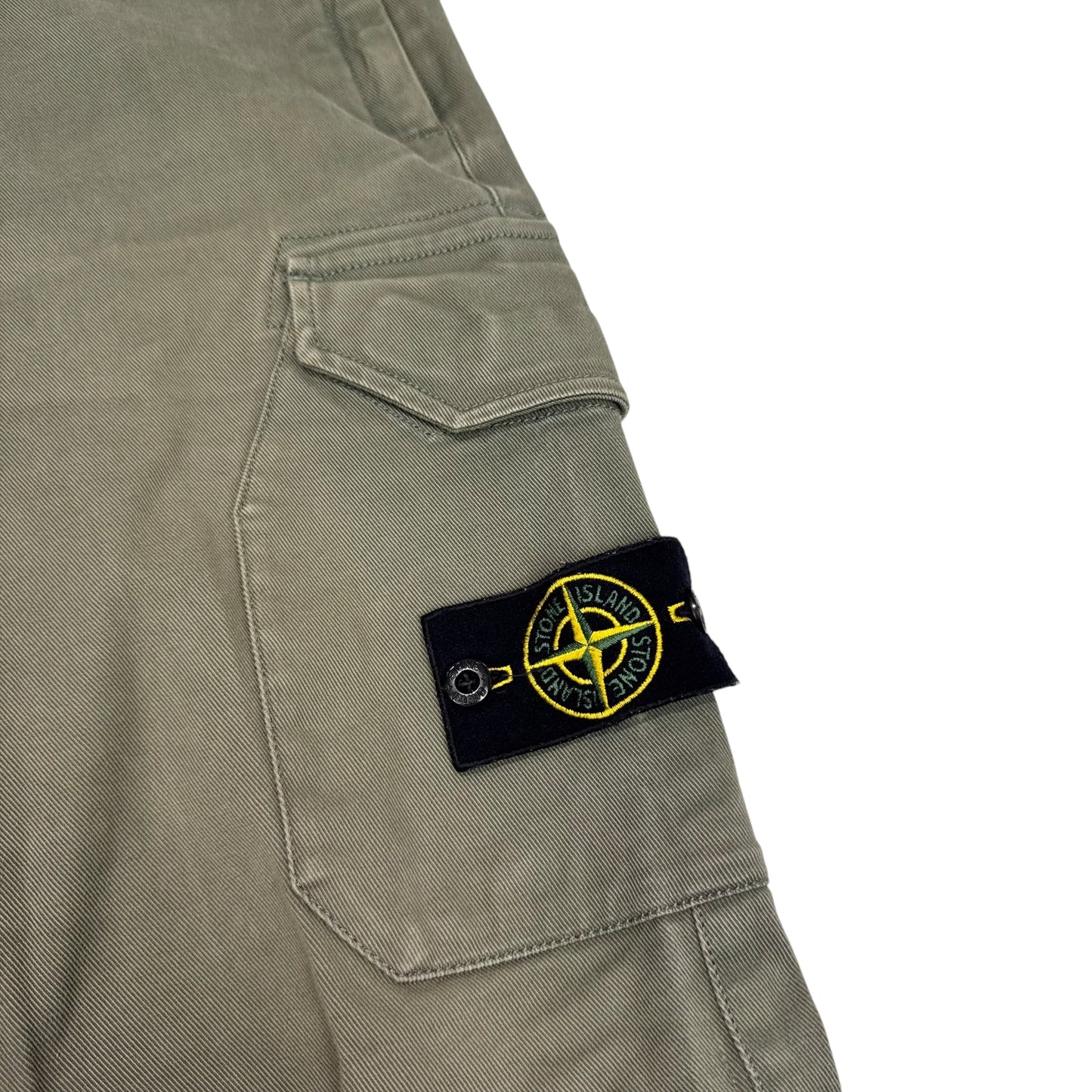Stone Island Green Diagonal Cotton Compass-Patch Cargo Trousers