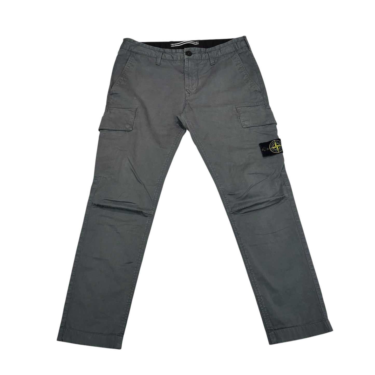 Stone Island Stone Grey Button-Pocket Brushed Cotton Cargo Trousers