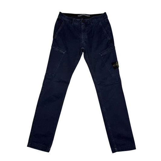 Stone Island Navy Blue Diagonal Pocket Brushed Cotton Cargo Trousers