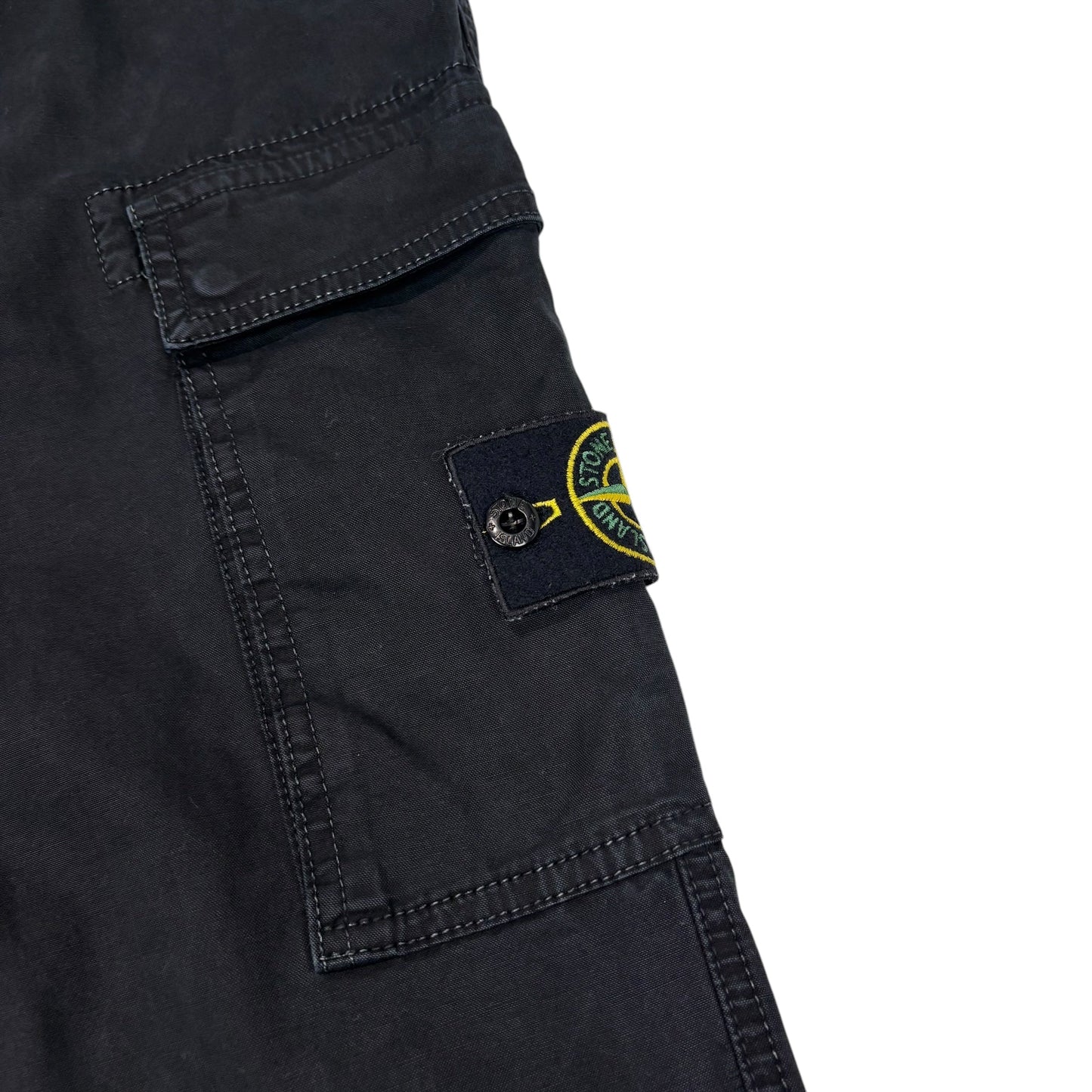Stone Island Black Brushed Cotton Compass-Parch Button Pocket Cargo Trousers