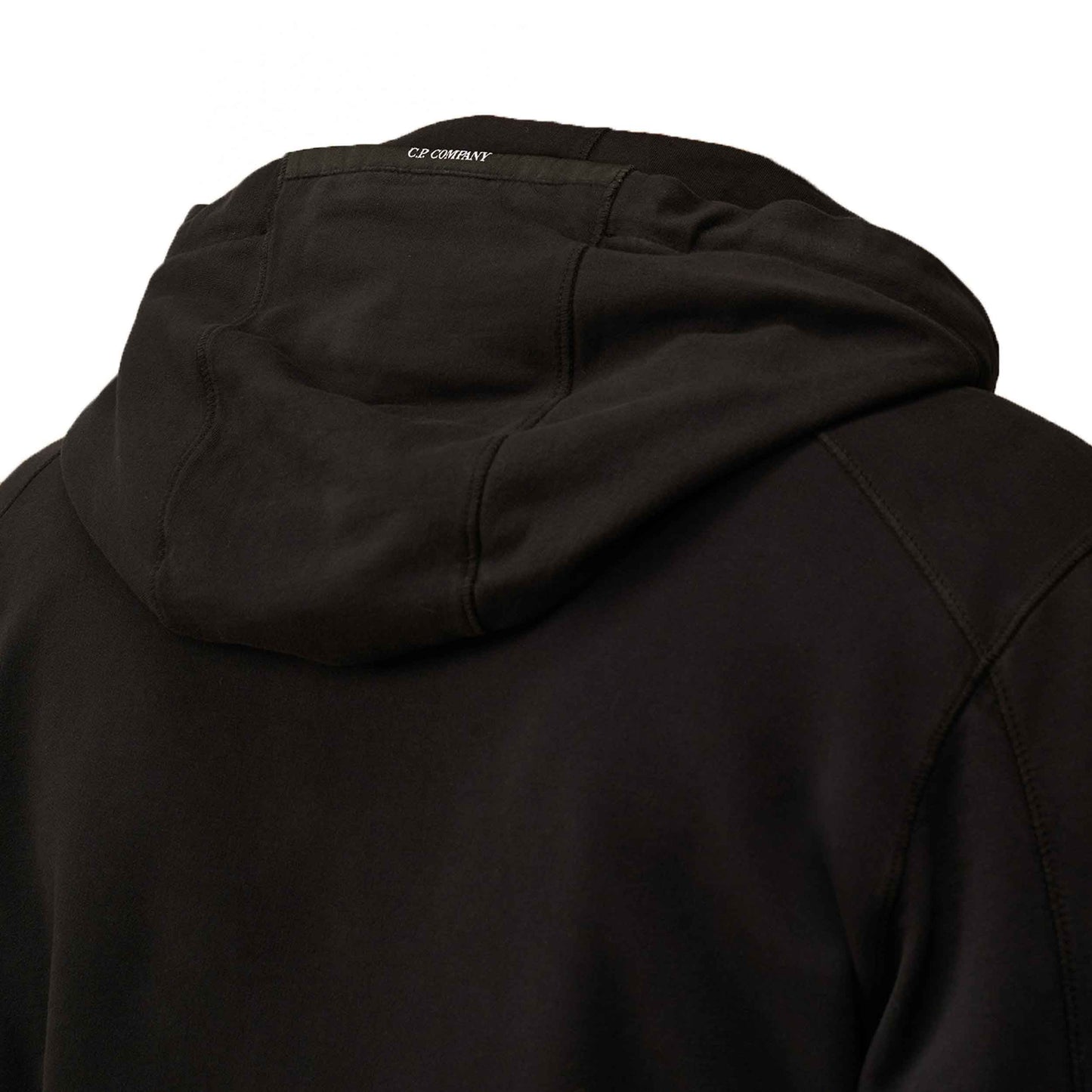 C.P. Company Light Fleece Lens Zipped Hooded Sweatshirt in Black