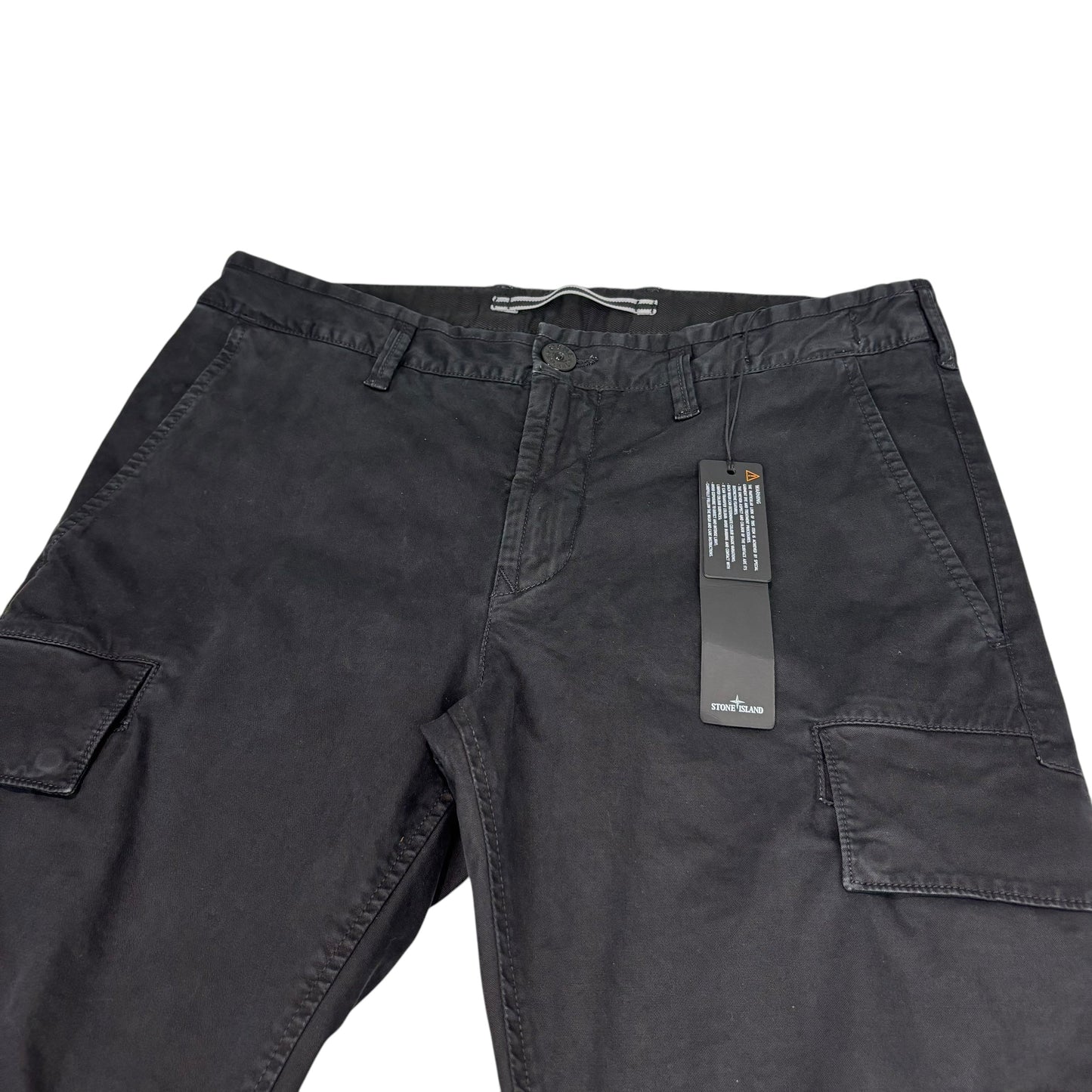 Stone Island Black Brushed Cotton Compass-Patch Cargo Trousers