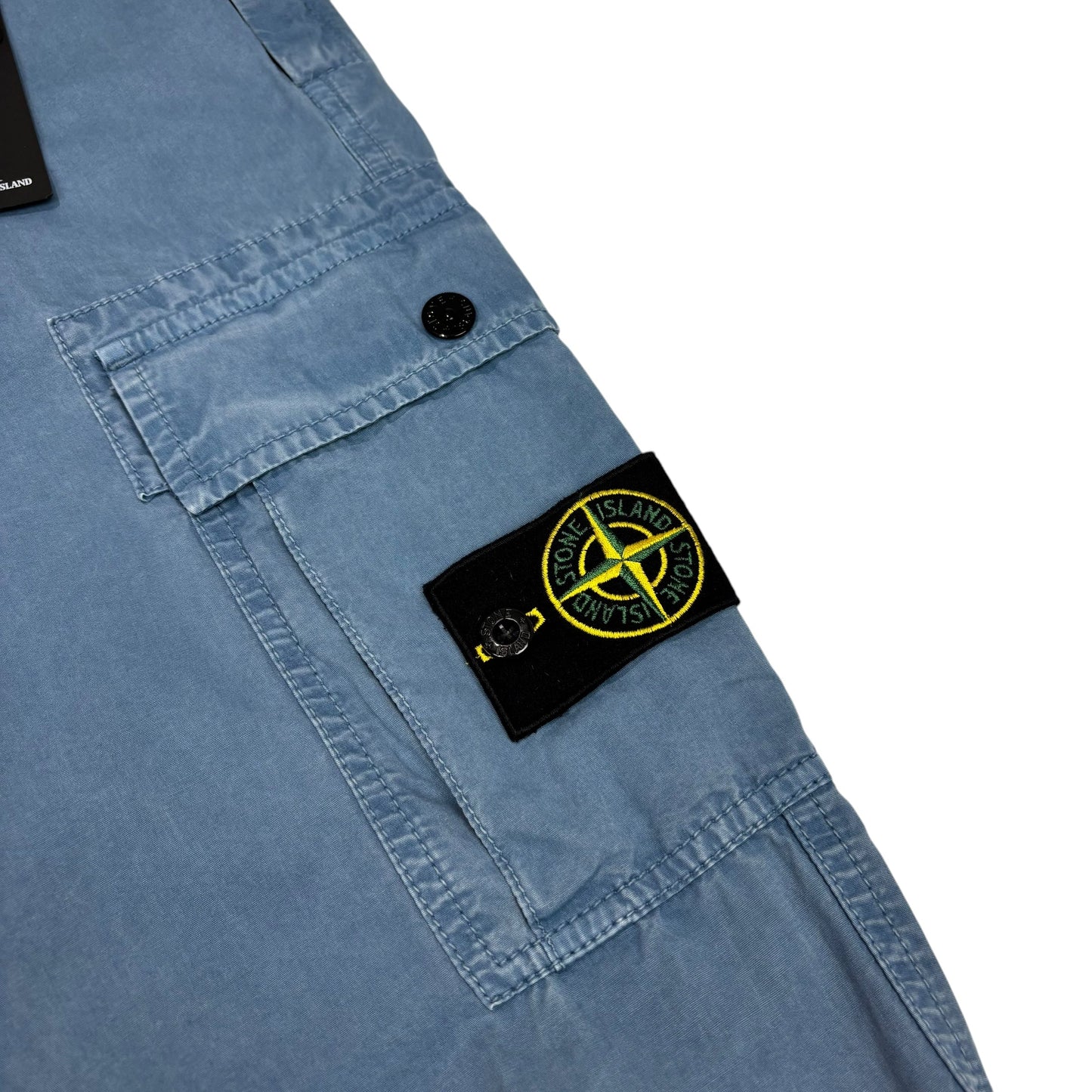 Stone Island Blue Zip-Pockets Brushed Cotton Compass Patch Cargo Trousers
