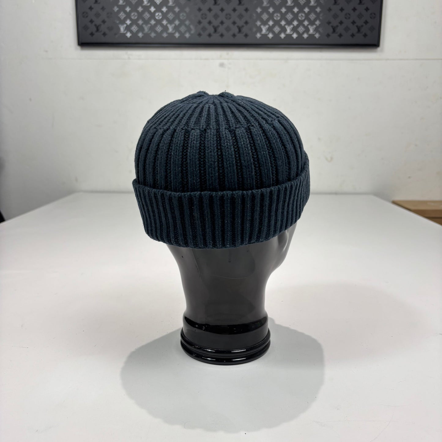 Stone Island Navy Blue Patch Logo Cotton Beanie