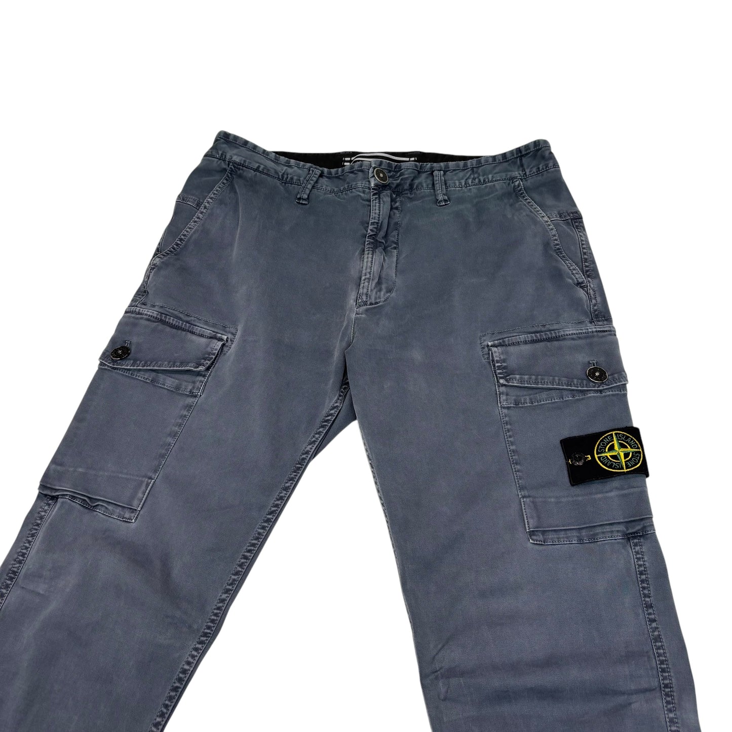Stone Island Blue Brushed Cotton Button-Pocket Cargo Trousers