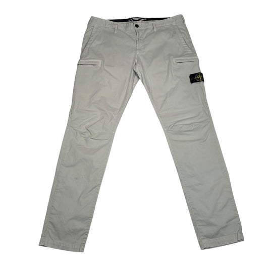Stone Island White Zip-Pocket Brushed Cotton Cargo Trousers