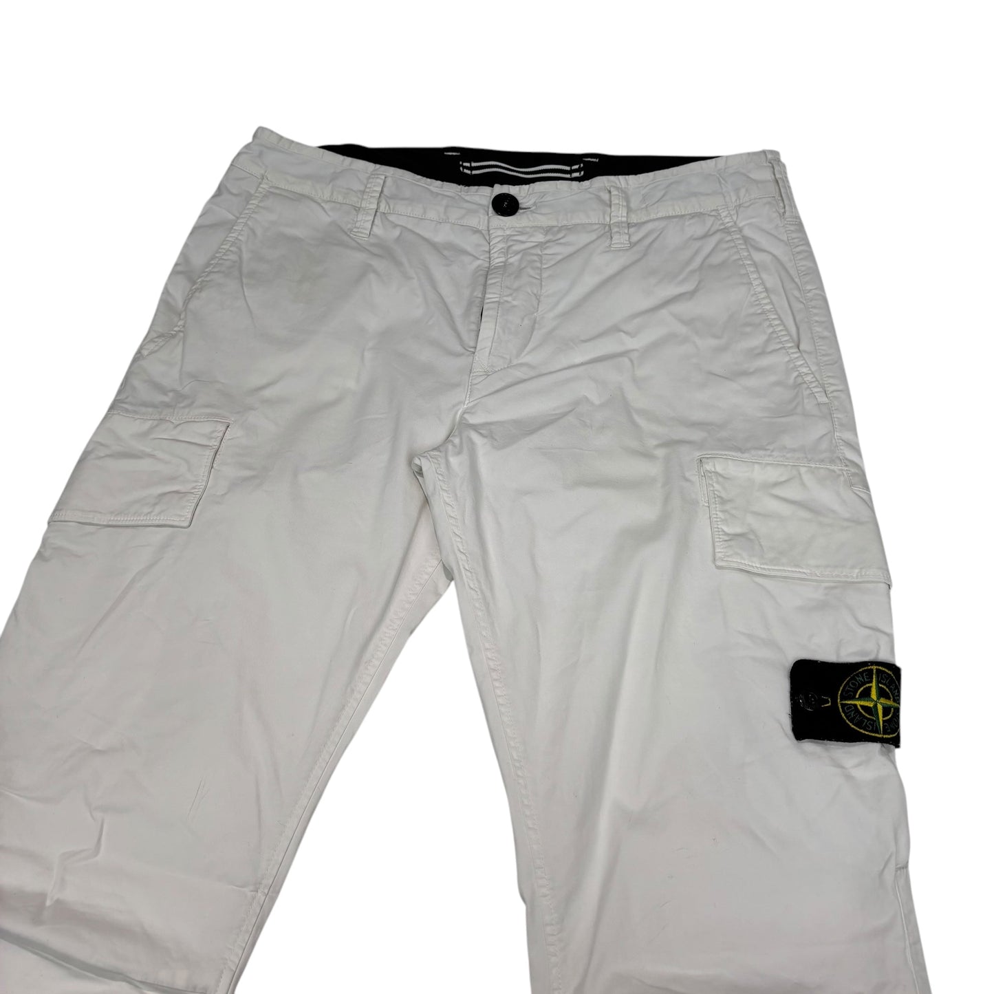 Stone Island White Compass-Patch Brushed Cotton Cargo Trousers