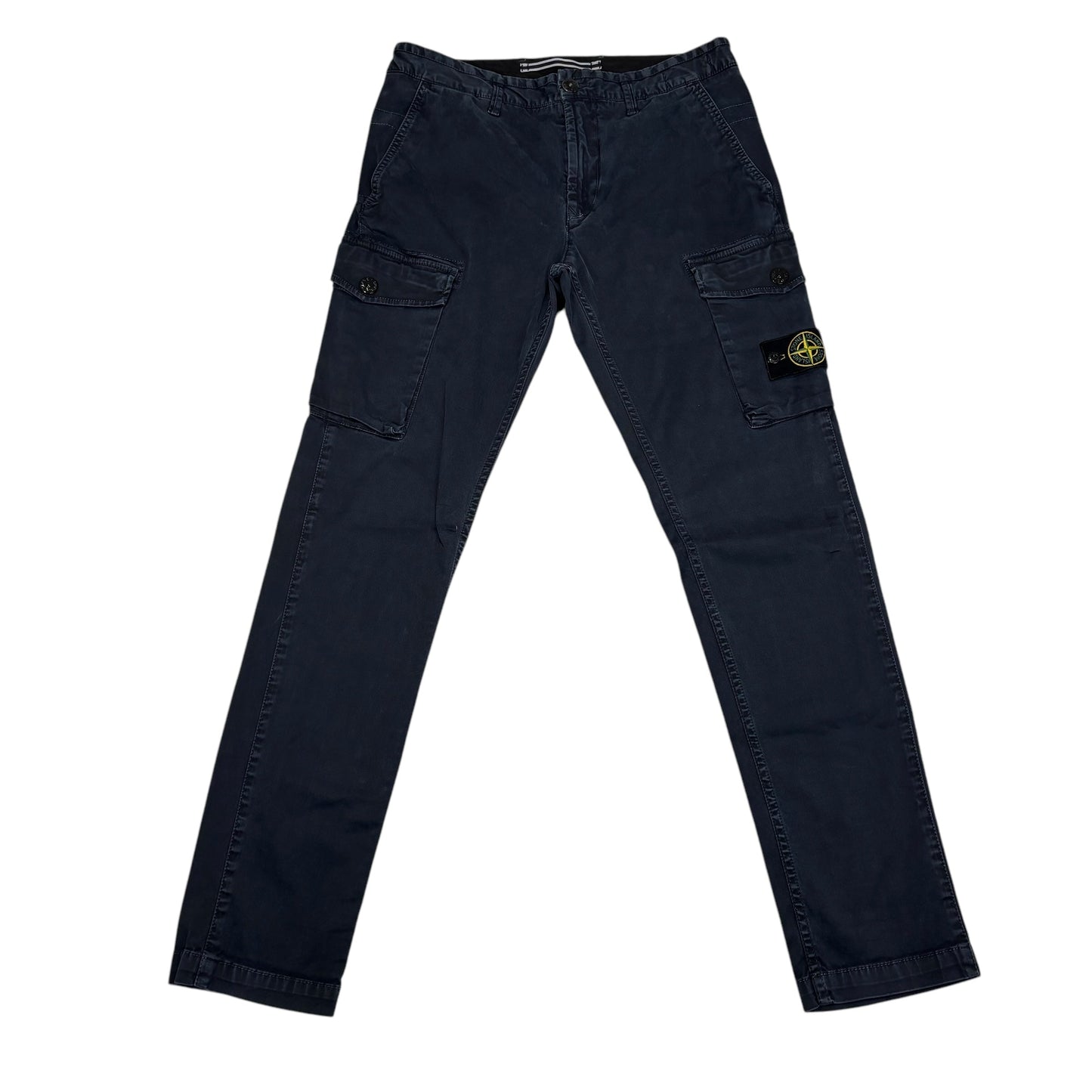 Stone Island Navy Blue Brushed Cotton Compass-Patch Button Pocket Cargo Trousers