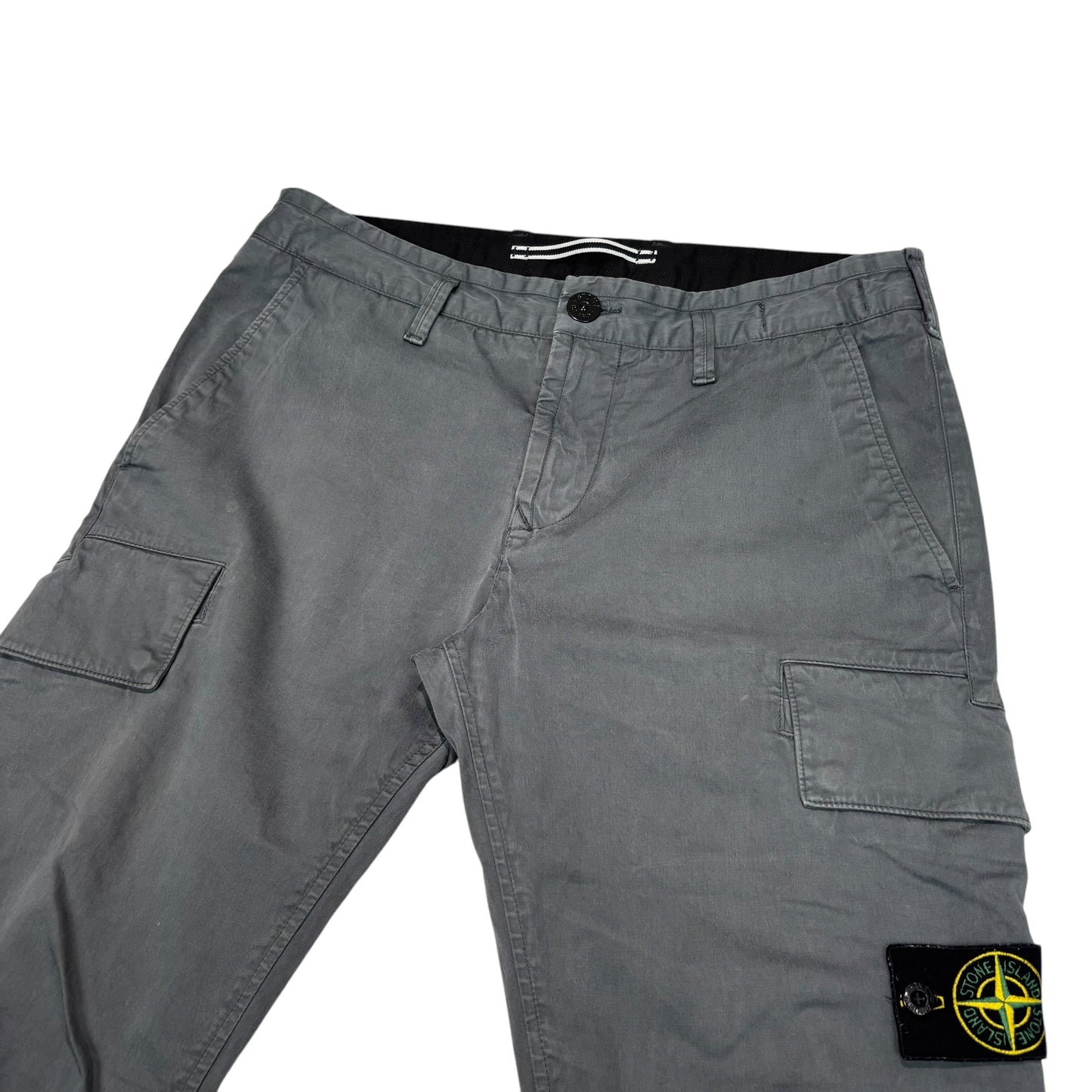 Stone Island Stone Grey Button-Pocket Brushed Cotton Cargo Trousers