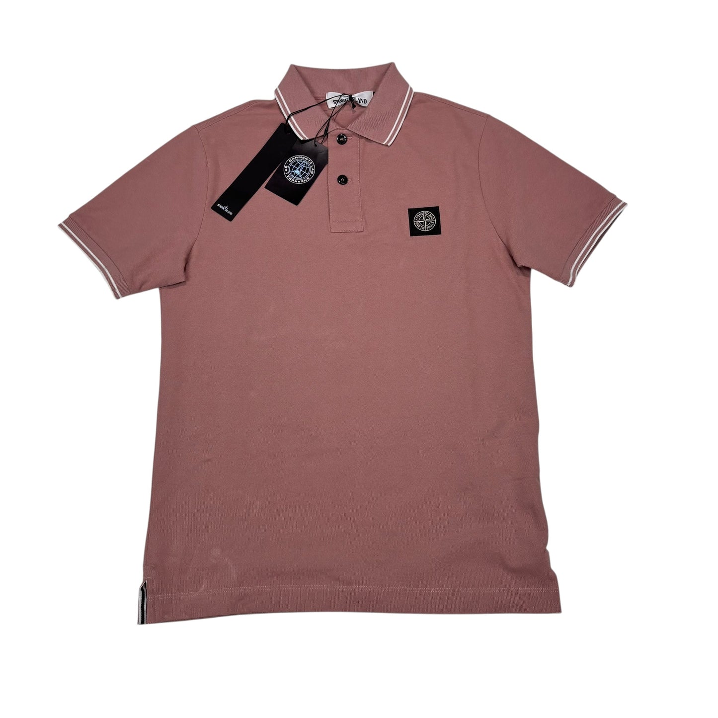 Stone Island Pink with White Stripes Patch Logo Polo Shirt