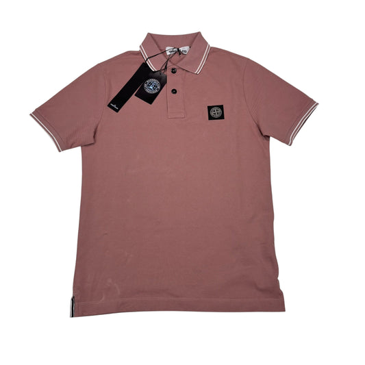 Stone Island Pink with White Stripes Patch Logo Polo Shirt