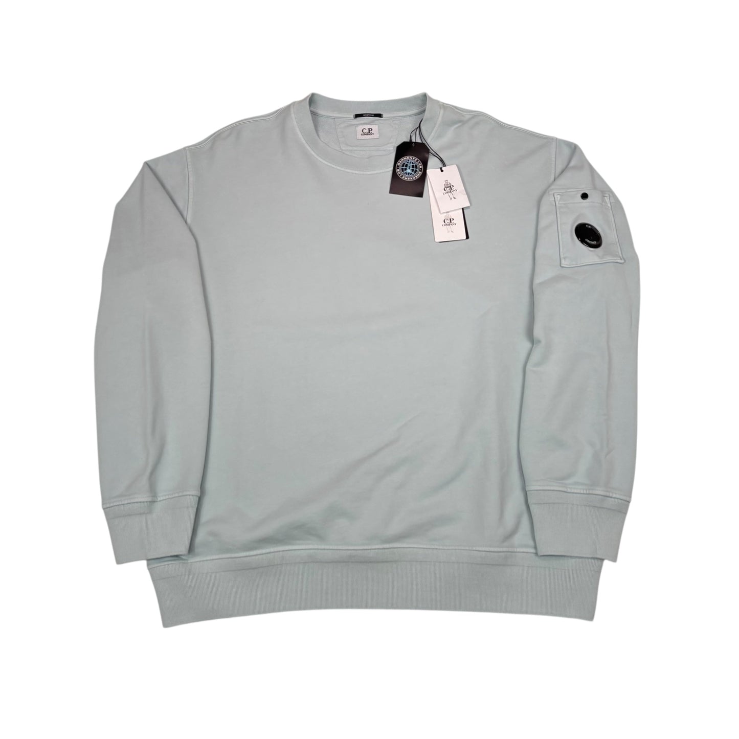 CP Company Baby Blue Sigble Goggle Diagonal Fleece Crewneck Jumper