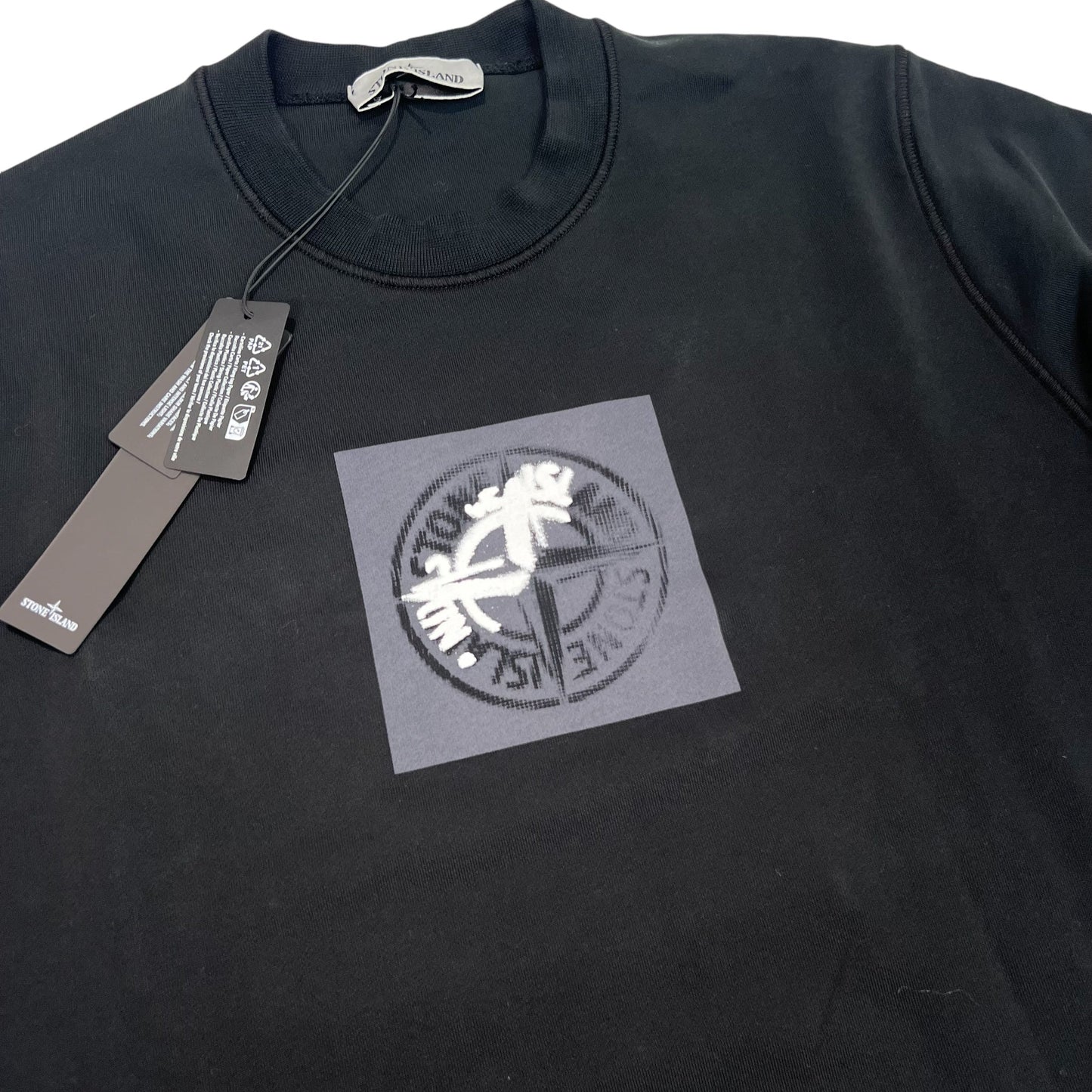 Stone Island Black Institutional One Badge Print Crewneck Jumper