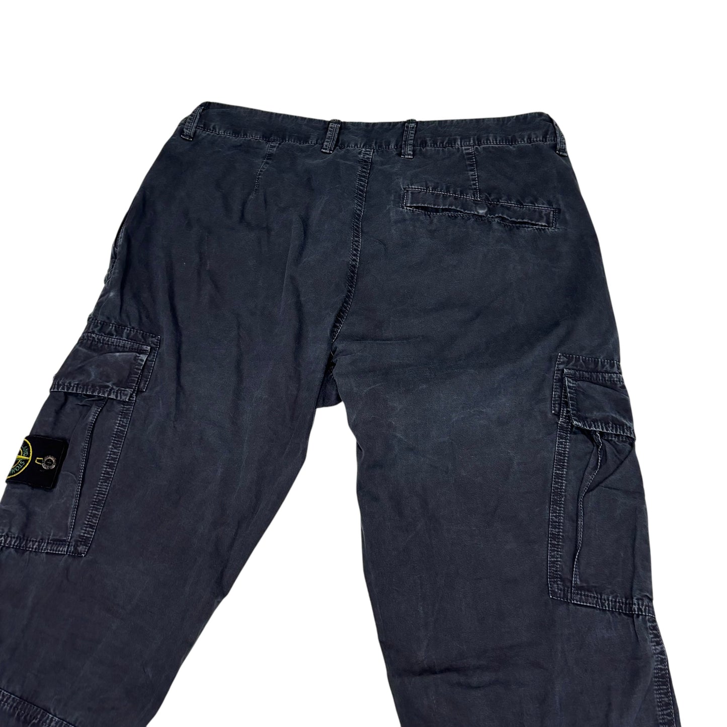 Stone Island Navy Blue Zip-Pockets Brushed Cotton Compass Patch Cargo Trousers