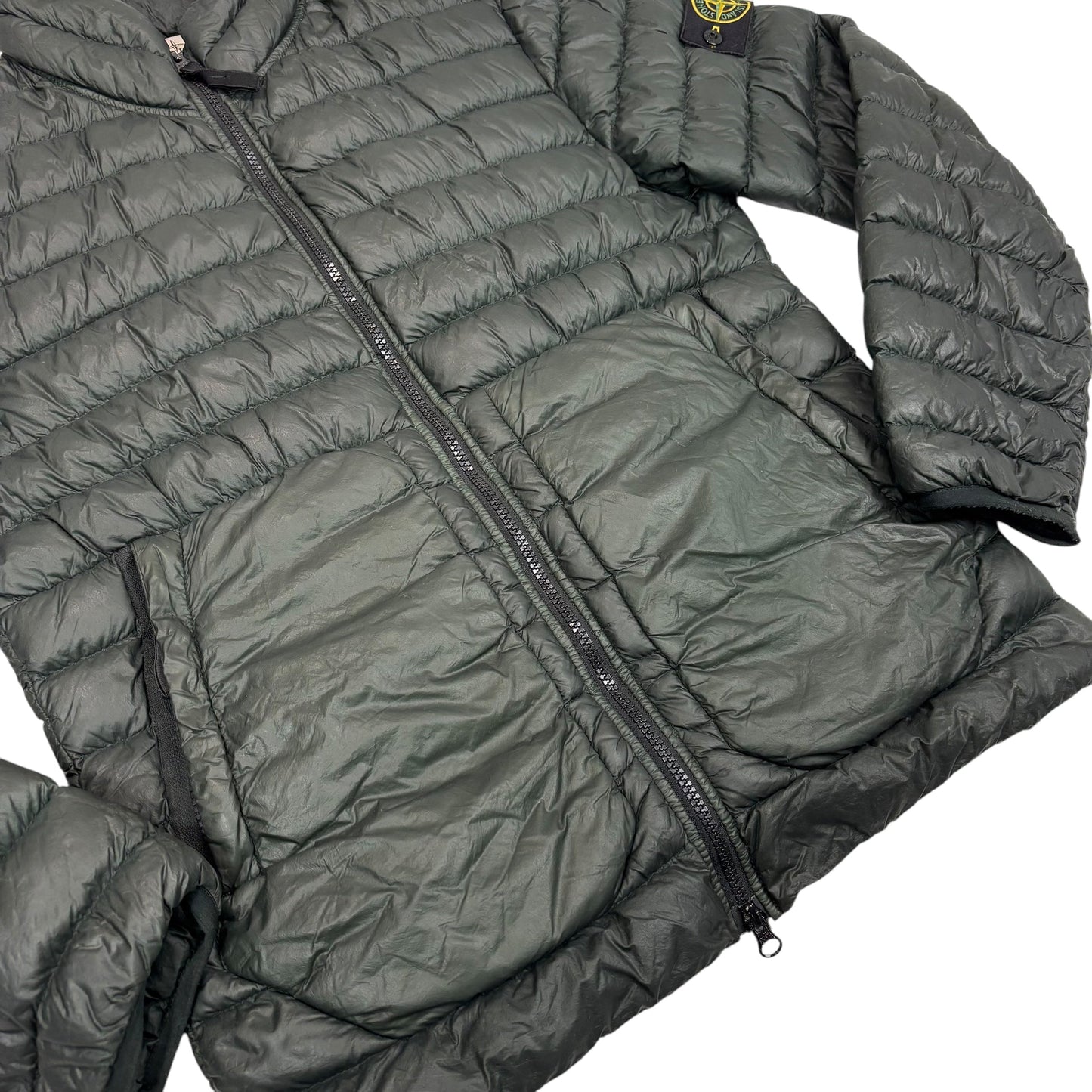 Stone Island Green Garment Dyed Micro Yarn Down Compass Patch Jacket