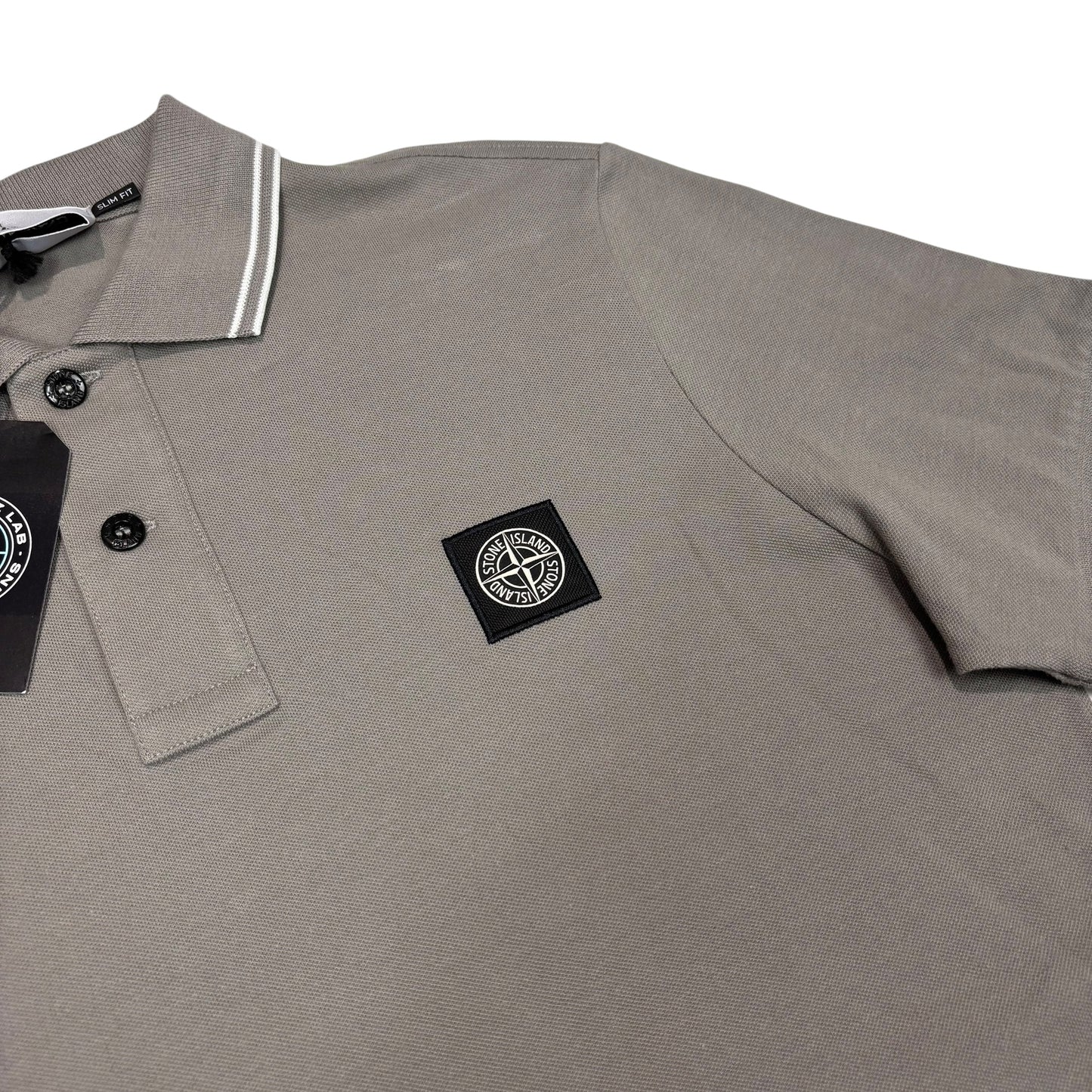 Stone Island Taupe Brown with White Stripes Patch Logo Polo Shirt