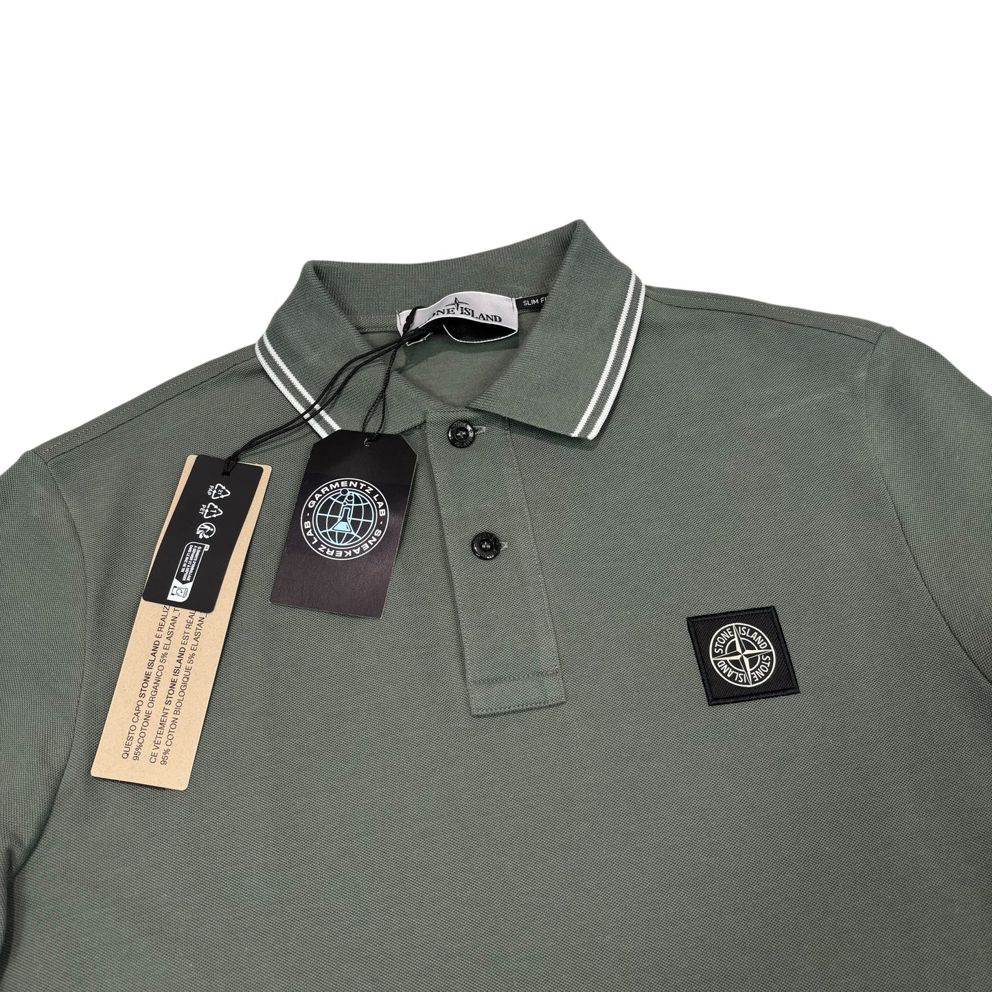 Stone Island Forest Green with White Stripe Patch Logo Polo shirt