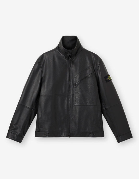 Stone Island Black Leather Coach Jacket