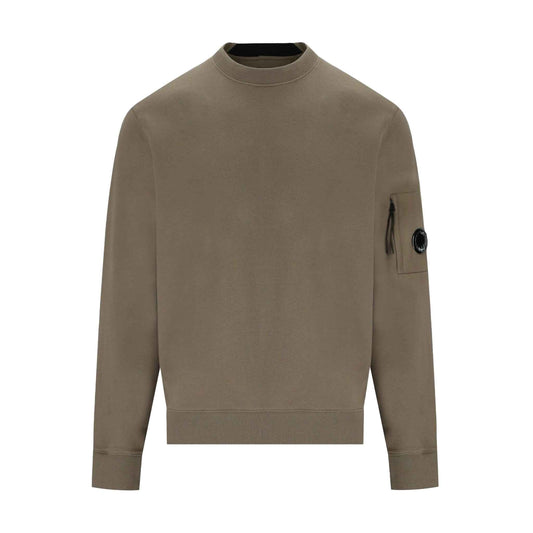 C.P. Company Diagonal Raised Fleece Crew Neck Lens Sweatshirt in Walnut- Beige
