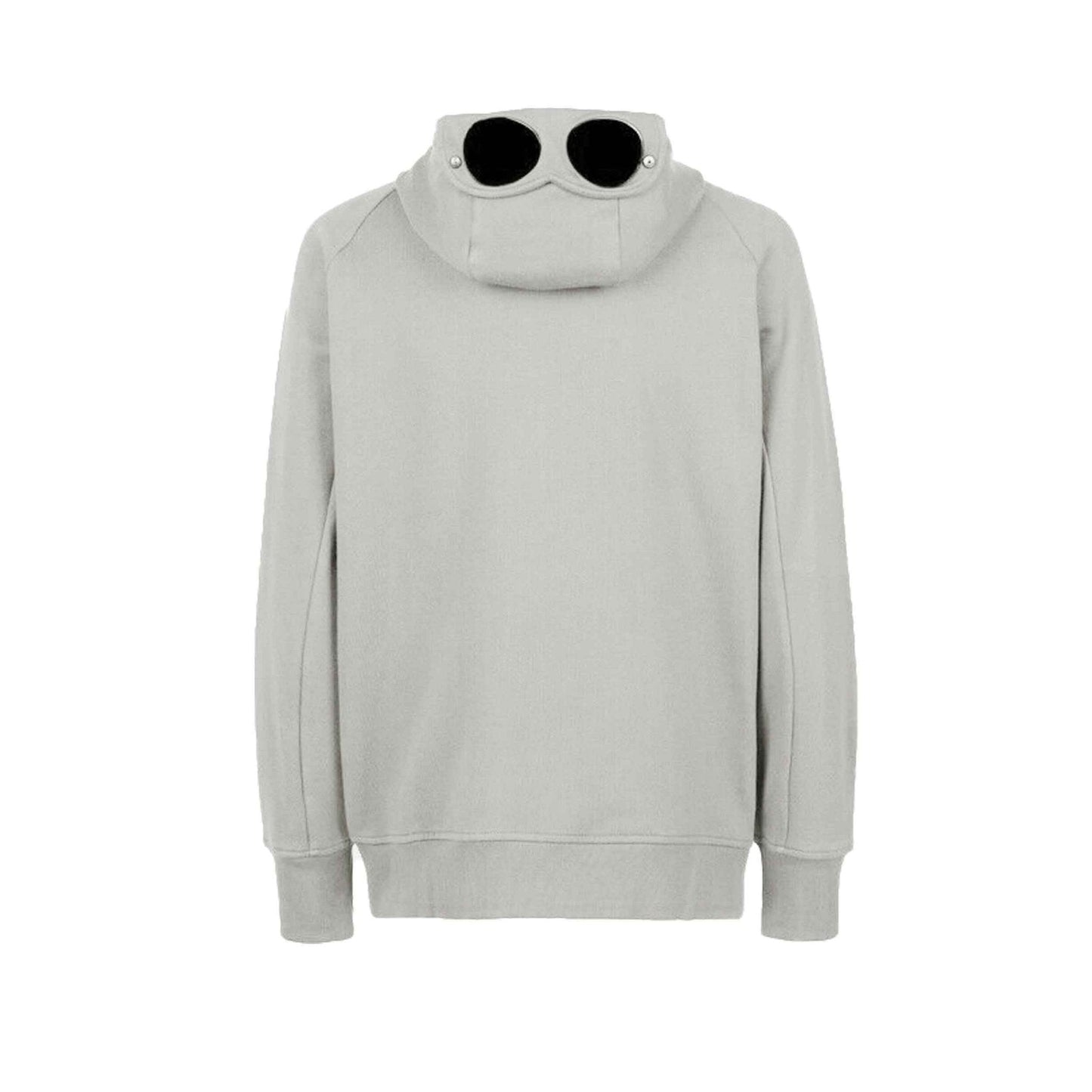 C.P. Company Diagonal Raised Fleece Goggle Zipped Hooded Sweatshirt in Blue Fox- Grey