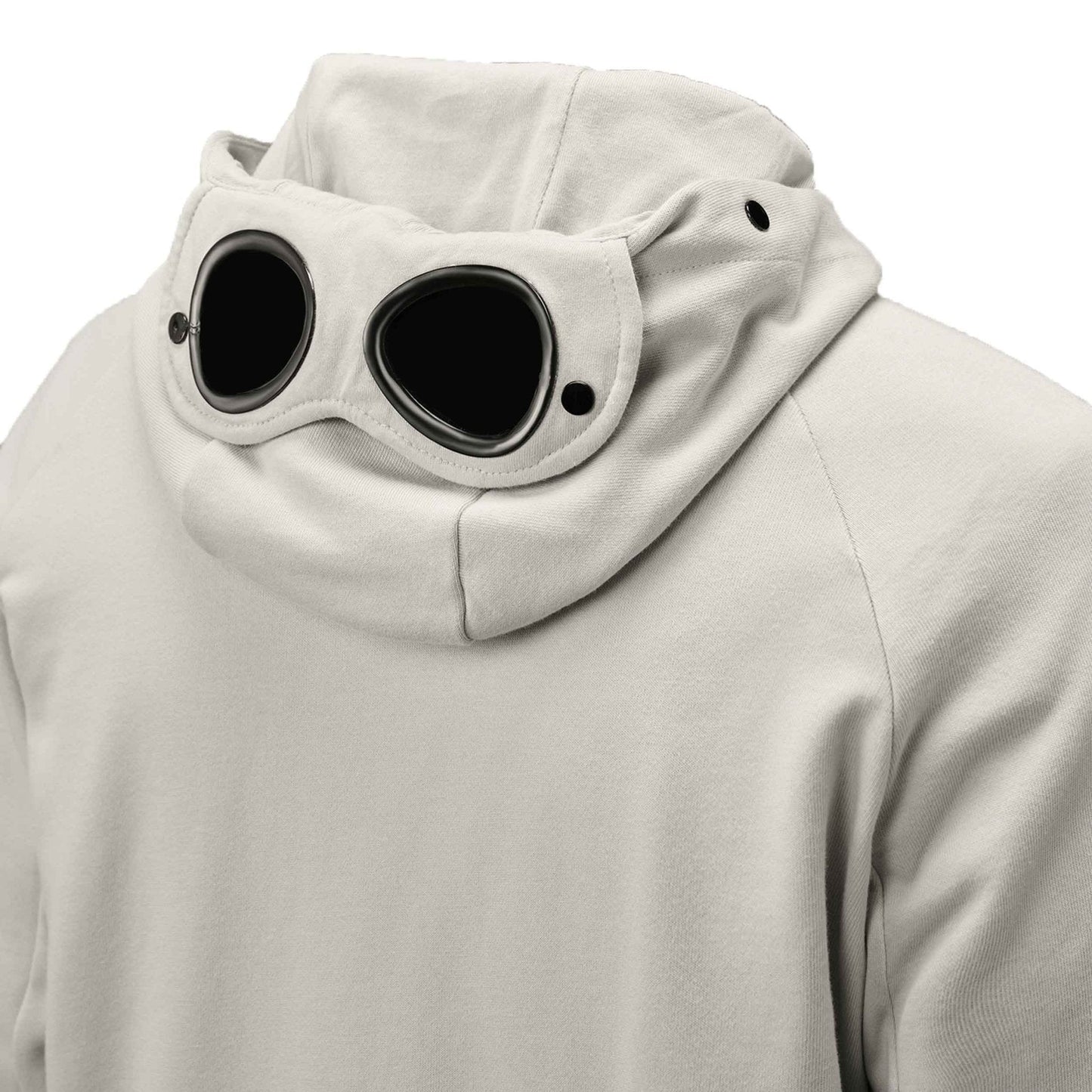 C.P. Company Diagonal Raised Fleece Goggle Zipped Hooded Sweatshirt in Blue Fox- Grey