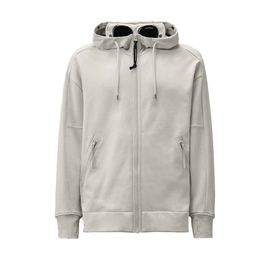 C.P. Company Diagonal Raised Fleece Goggle Zipped Hooded Sweatshirt in Blue Fox- Grey