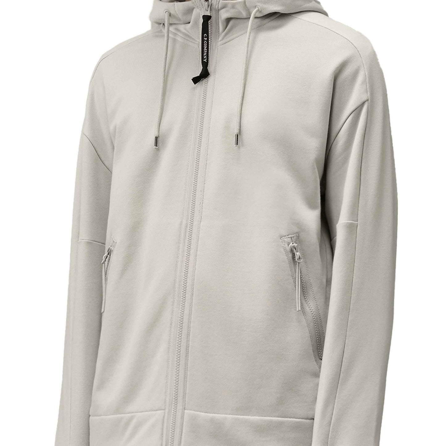 C.P. Company Diagonal Raised Fleece Goggle Zipped Hooded Sweatshirt in Blue Fox- Grey