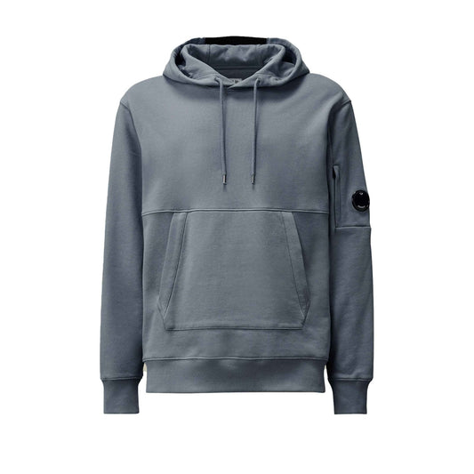 C.P. Company Diagonal Raised Fleece Lens Hooded Sweatshirt in Stormy Weather- Blue
