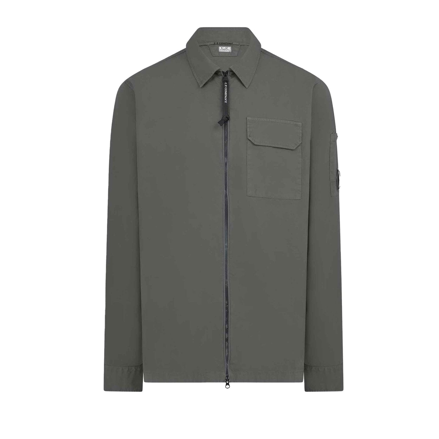 C.P. Company Gabardine Zipped Overshirt in Smoked Pearl- Grey