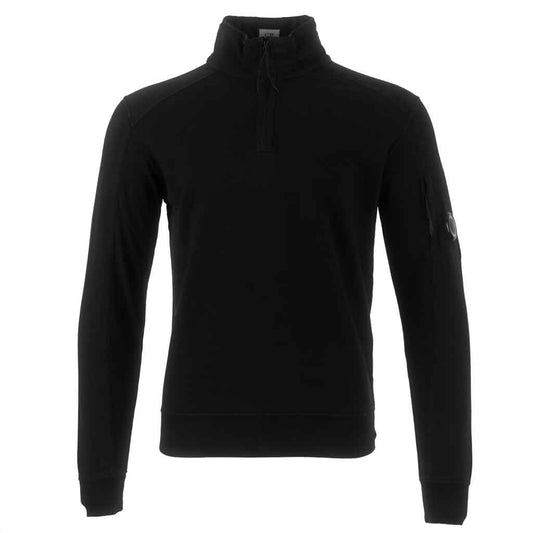 C.P. Company Light Fleece Lens Polo Collar Sweatshirt in Black