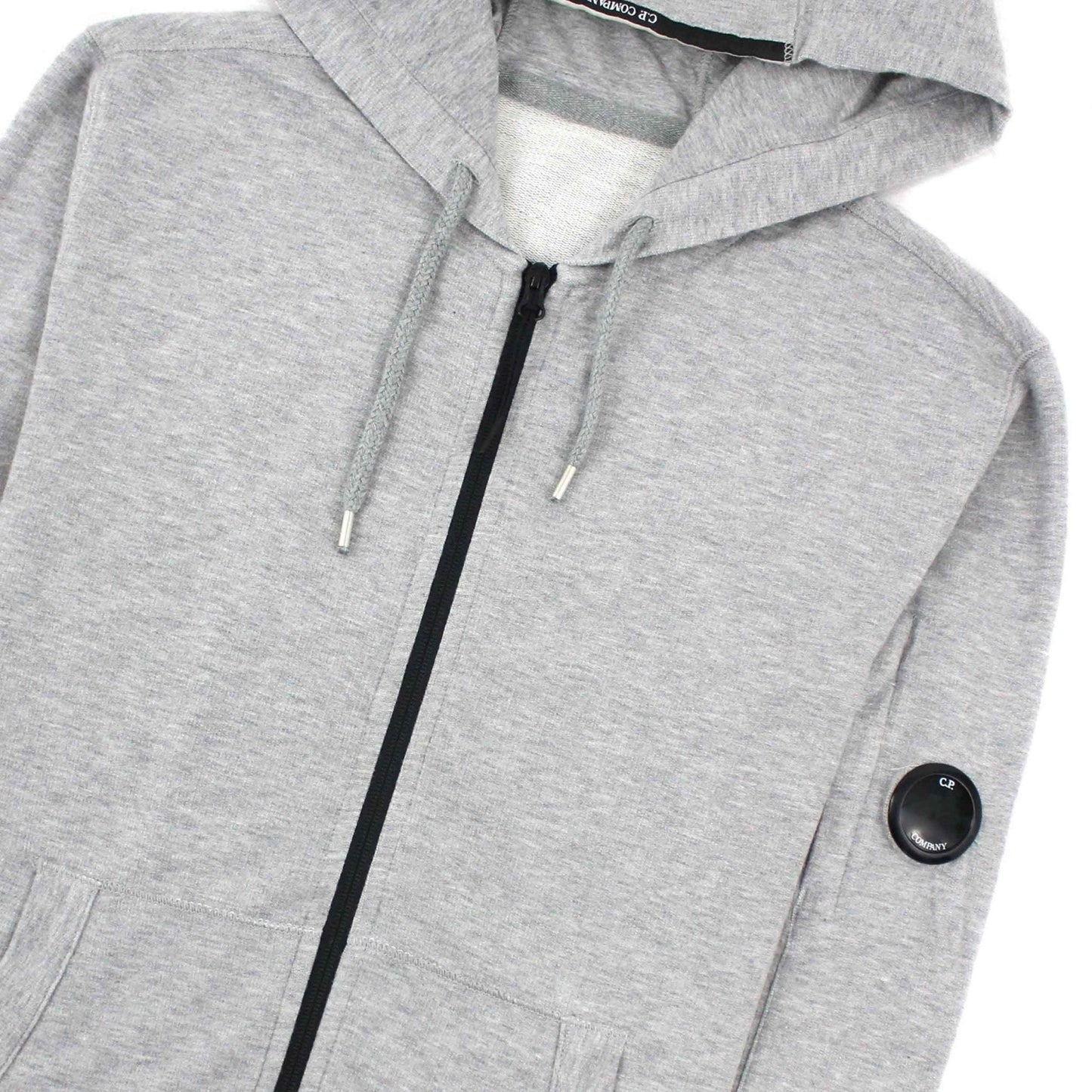 C.P. Company Light Fleece Lens Zipped Hooded Sweatshirt in Greystone Melange