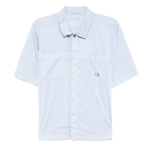 C.P. Company Light Mussola Boxy Short Sleeve Shirt in Light Blue