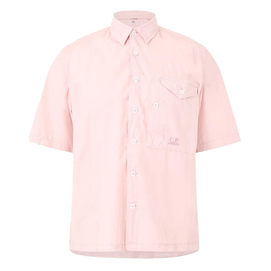 C.P. Company Popeline Short Sleeve Shirt in Misty Rose- Pink