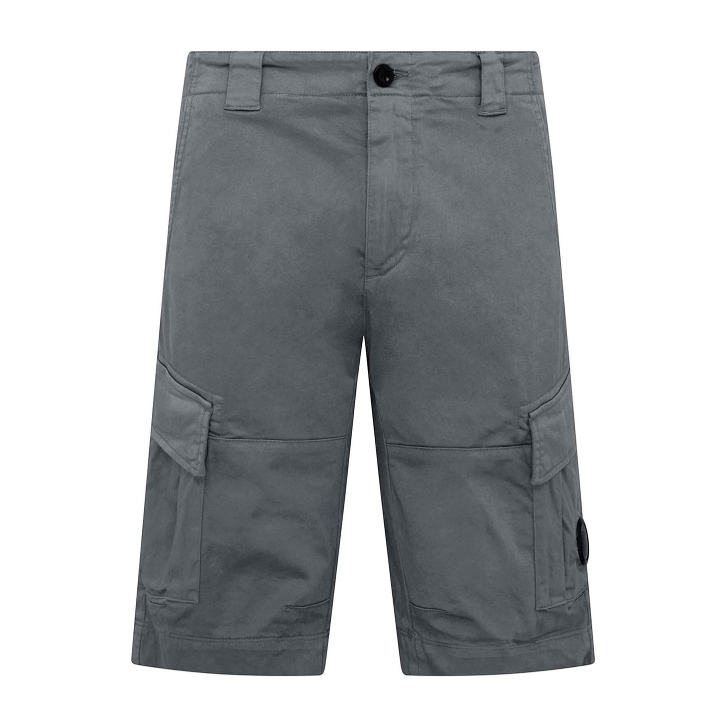 C.P. Company Stretch Sateen Lens Cargo Shorts in Stormy Weather- Blue