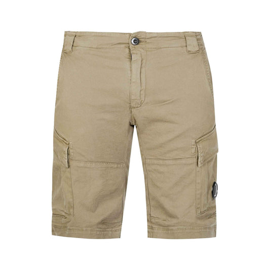C.P. Company Stretch Sateen Lens Cargo Shorts in Vintage Khaki- Beige