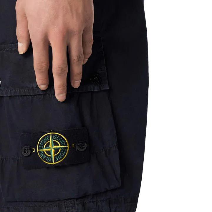 Stone Island Brushed Cotton Canvas "Old" Effect Cargo Bermuda in Navy