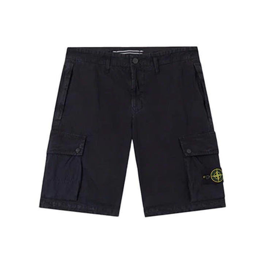 Stone Island Brushed Cotton Canvas "Old" Effect Cargo Bermuda in Navy
