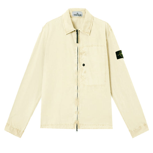 Stone Island Brushed Cotton Canvas "Old" Effect Overshirt in Sand
