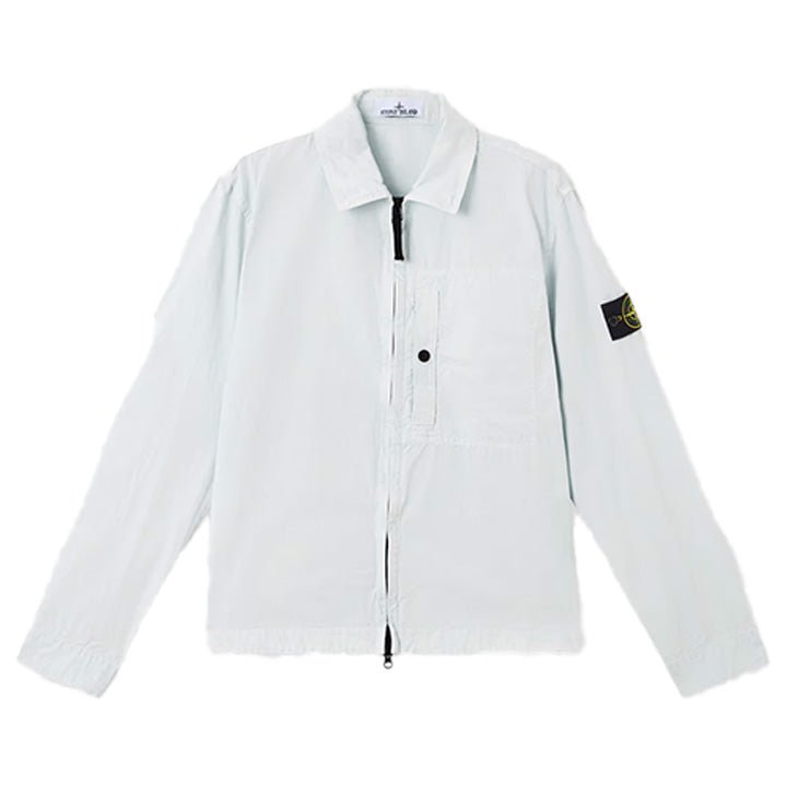 Stone Island Brushed Cotton Canvas "Old" Effect Overshirt in Sky Blue