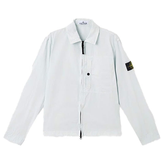 Stone Island Brushed Cotton Canvas "Old" Effect Overshirt in Sky Blue