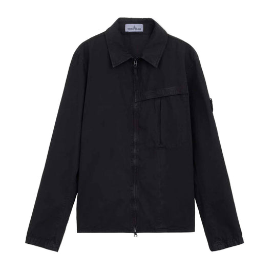 Stone Island Brushed Cotton 'Old' Effect Overshirt in Black