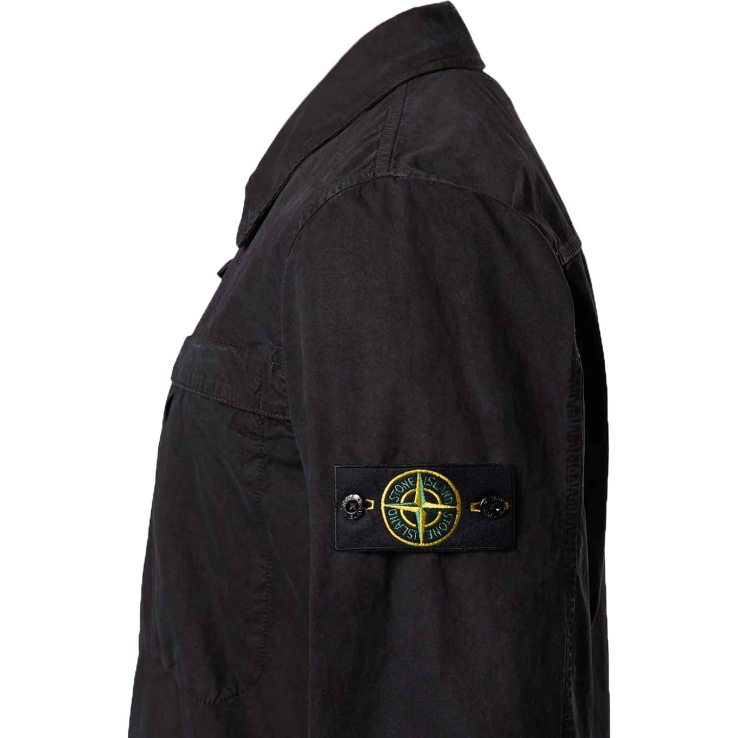 Stone Island Brushed Cotton 'Old' Effect Overshirt in Black