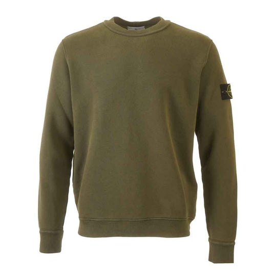 Stone Island Cotton Diagonal Raised Fleece "Old" Effect Crewneck Sweatshirt in Military Green