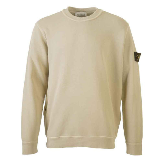 Stone Island Cotton Diagonal Raised Fleece "Old" Effect Crewneck Sweatshirt in Sand