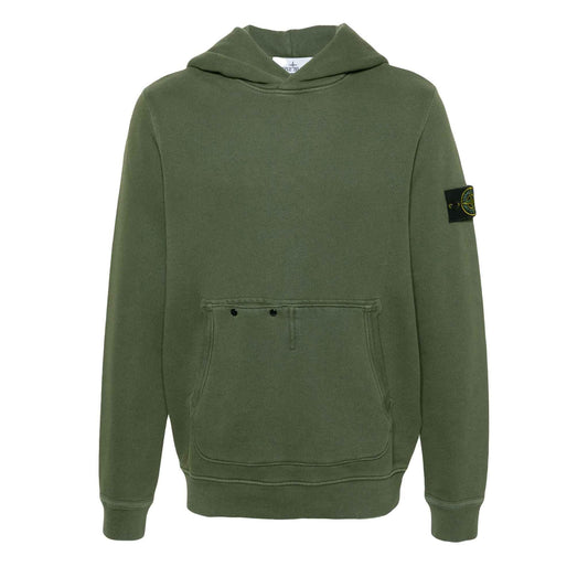 Stone Island Diagonal Fleece 'Old' Effect Hoodie in Military Green