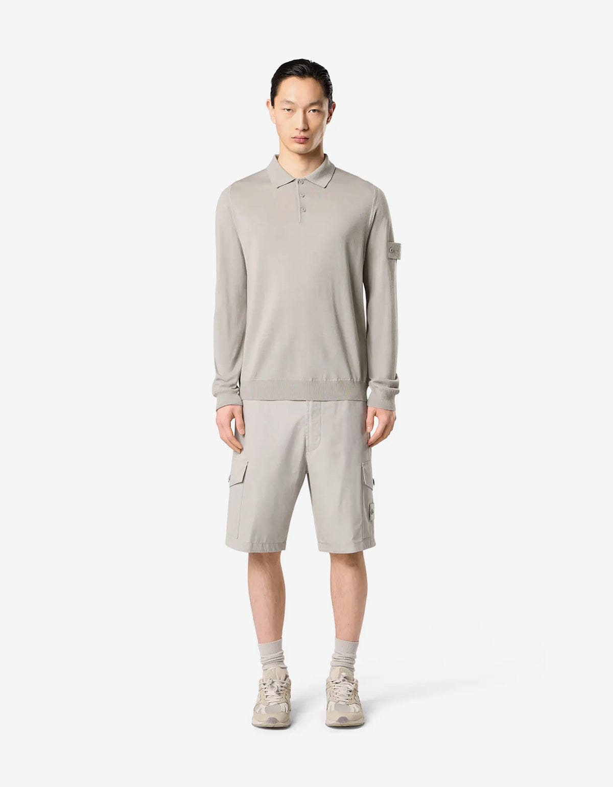 Stone Island Ghost Grey Wool LS Polo Shirt
