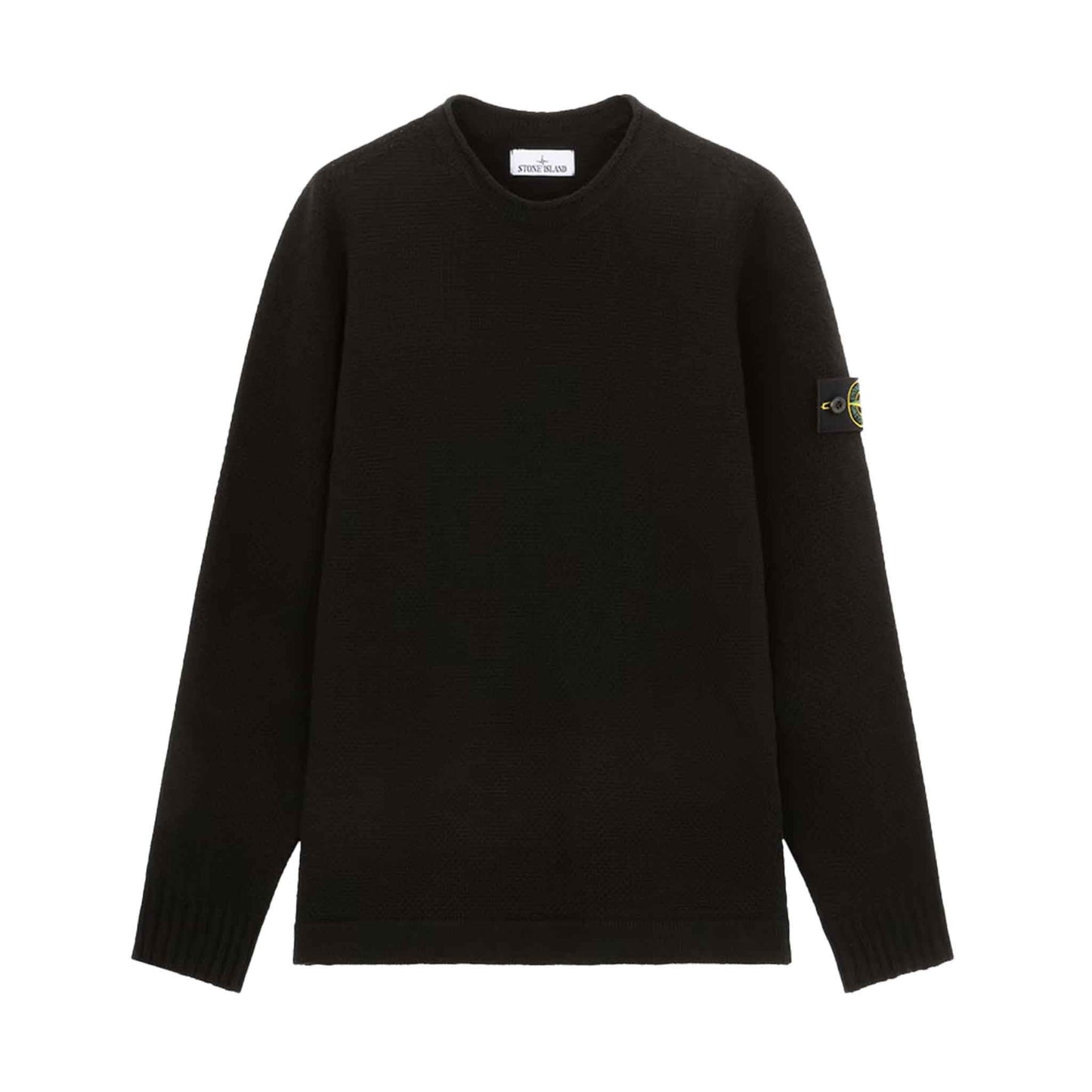 Stone Island Lambwool Ribbed Crewneck Sweater in Black