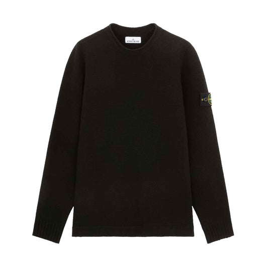 Stone Island Lambwool Ribbed Crewneck Sweater in Black