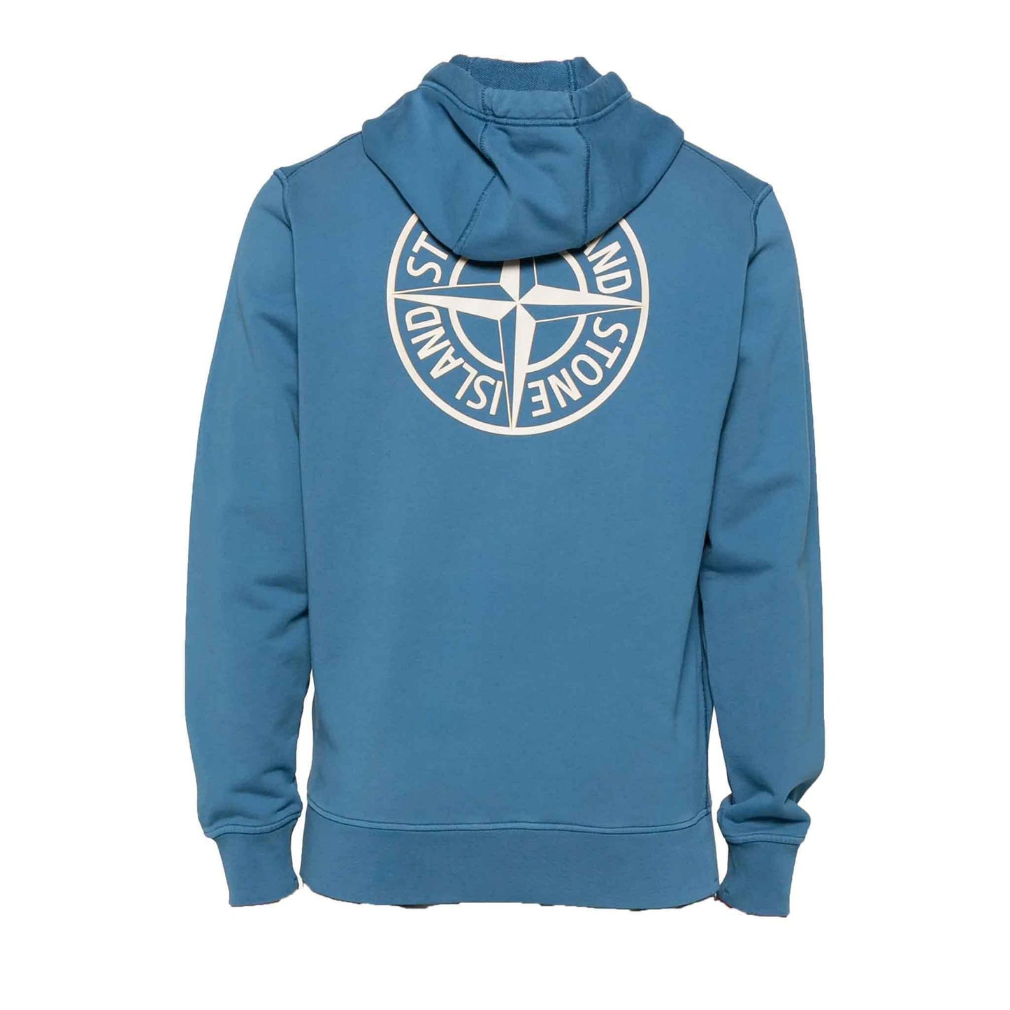 Stone Island Logo Printed Cotton Fleece Hooded Sweatshirt in Avio Blue